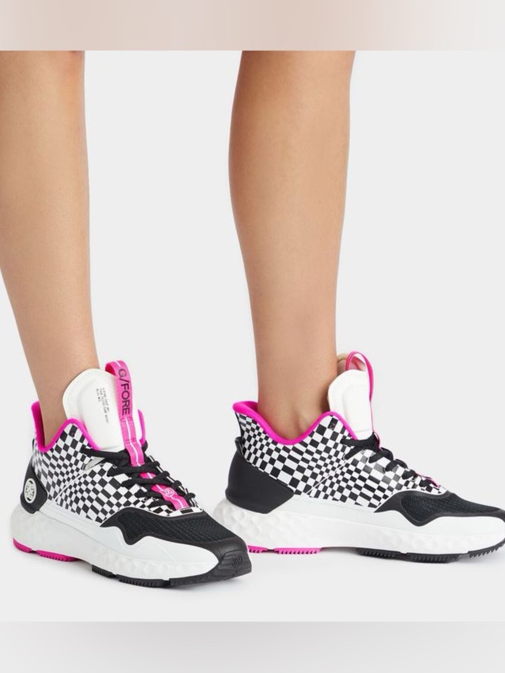 G/FORE MG4+ Mid Top Golf Shoes Size 10 Womens Distorted Check Black Pink NEW